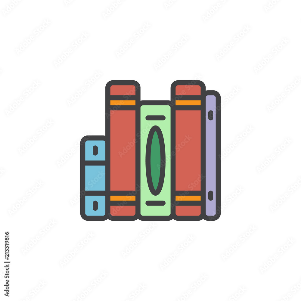 Vertical Stacked Books filled outline icon, line vector sign, linear colorful pictogram isolated on white. Knowledge symbol, logo illustration. Pixel perfect vector graphics Vertical Stacked Books filled outline icon, line vector sign, linear colorful pictogram isolated on white. Knowledge symbol, logo illustration. Pixel perfect vector graphics