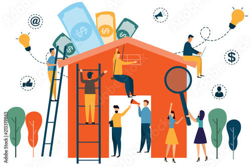 home working infographics. people construct home for smart home and business. people working. vector illustration.
