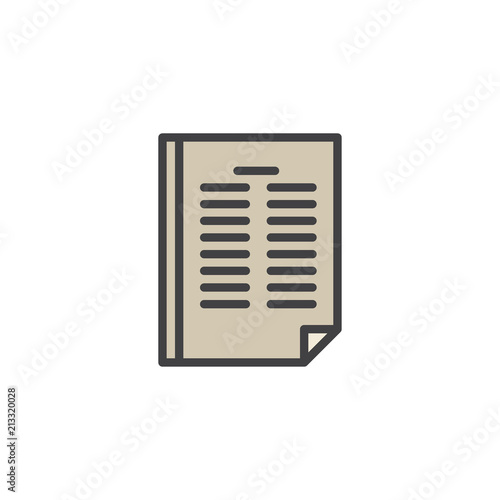 Paper document filled outline icon, line vector sign, linear colorful pictogram isolated on white. Text paper symbol, logo illustration. Pixel perfect vector graphics