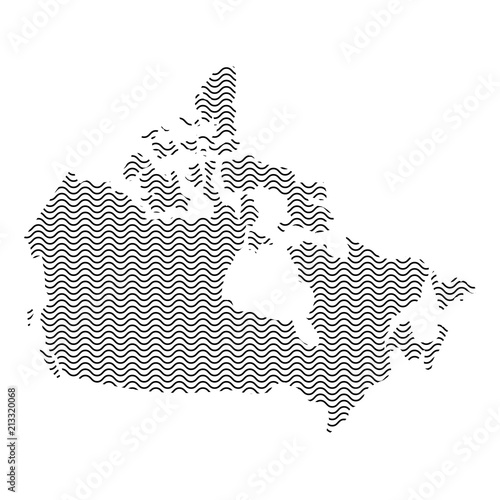 Canada map country abstract silhouette of wavy black repeating lines. Contour of sinusoid curve. Vector illustration.