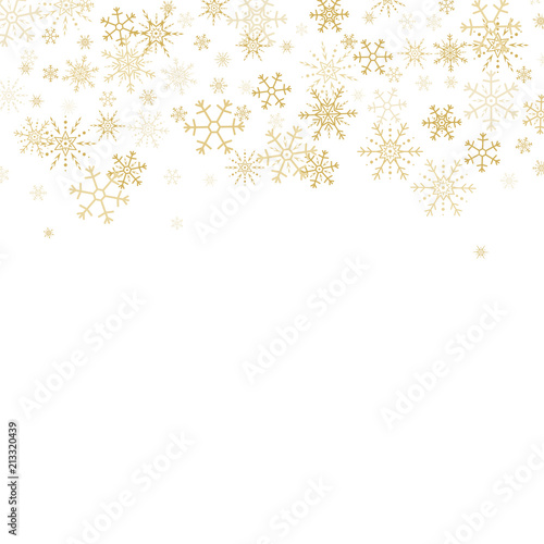 Vector gold snowflakes border. Golden snowflakes horizontal bord