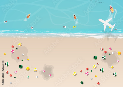 Top view of beach with umbrella Vector