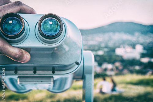 Sightseeing telescope, Calvary in Nitra, analog filter photo