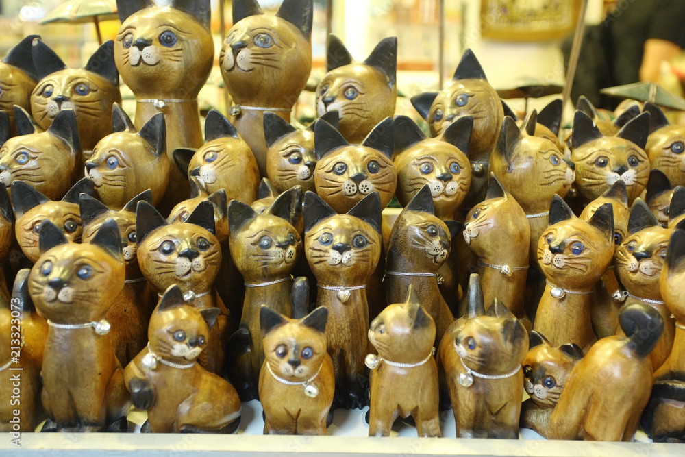 Wooden statues cats souvenir