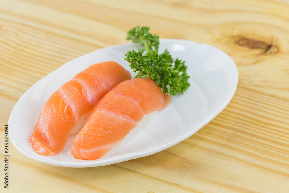 Salmon sushi on a White background Salmon sushi on a White background