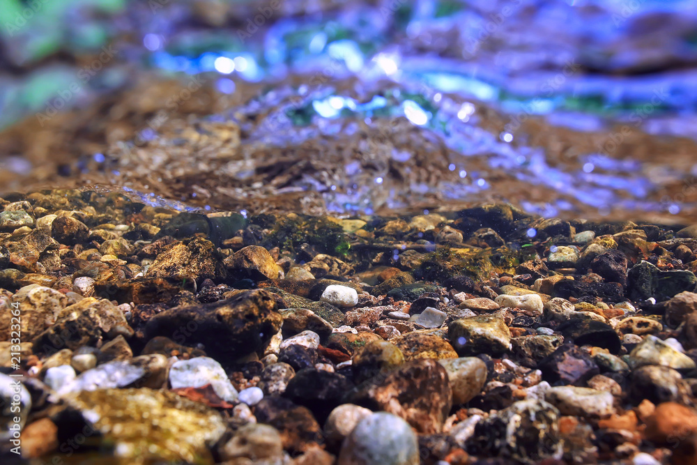 underwater mountain clear river / underwater photo in a freshwater river, fast current, air bubbles by water, underwater ecosystem landscape underwater mountain clear river / underwater photo in a freshwater river, fast current, air bubbles by water, underwater ecosystem landscape
