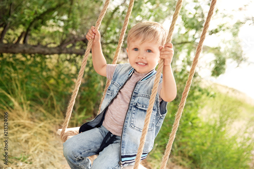 Cute little boy playing on ...