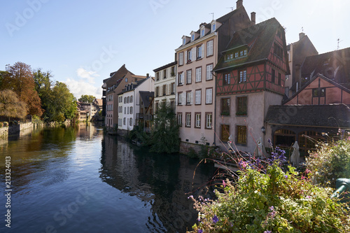 Scenic old houses along the canals of Strasbourg, France