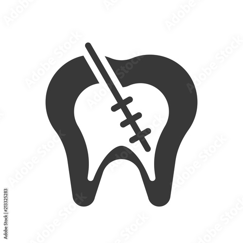 Tooth with root canal treatment or endodontic treatment, dental related solid icon