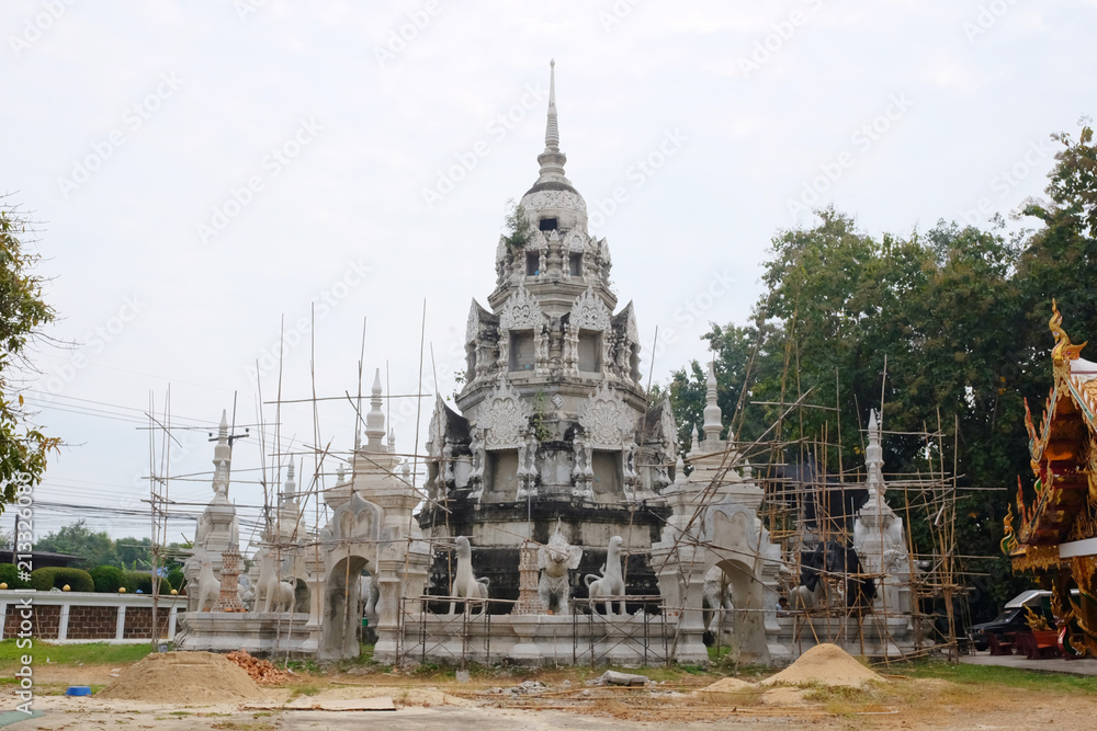 Construction for Pagoda of Nantaram temple in Thailand