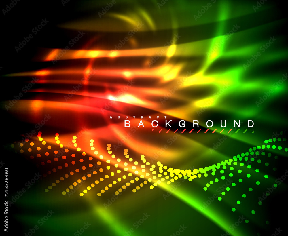 Neon glowing techno lines, hi-tech futuristic abstract background template with square shapes Neon glowing techno lines, hi-tech futuristic abstract background template with square shapes
