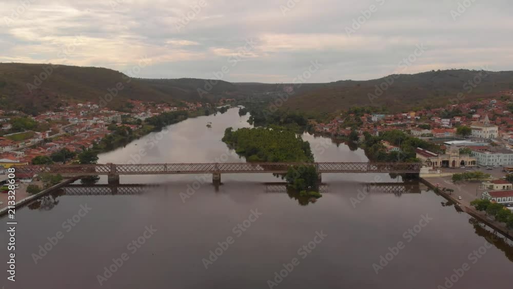 Wide shot of rusty bridge over River Paraguaçu in Cachoeira, Bahia, Brazil Wide shot of rusty bridge over River Paraguaçu in Cachoeira, Bahia, Brazil