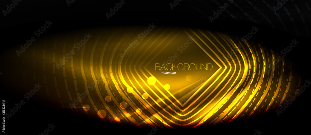 Neon glowing wave, magic energy and light motion background. Wallpaper template, hi-tech future concept Neon glowing wave, magic energy and light motion background. Wallpaper template, hi-tech future concept