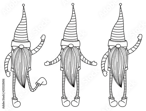 Vector   gnomes cartoons, black silhouettes isolated on white.