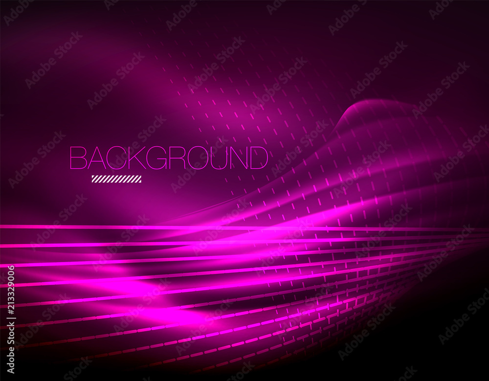 Smooth light effect, straight lines on glowing shiny neon dark background. Energy technology idea Smooth light effect, straight lines on glowing shiny neon dark background. Energy technology idea