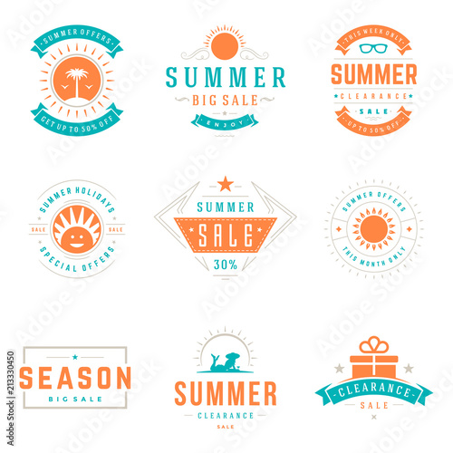 Summer season sale badges and tags design vector retro set