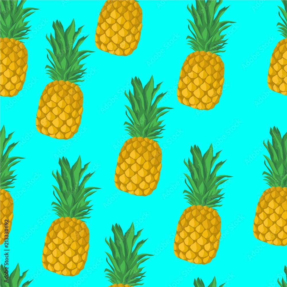 Pineapple on blue seamless pattern. Vector background. Wrapping paper design template. Pineapple on blue seamless pattern. Vector background. Wrapping paper design template.