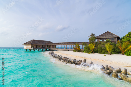 Beautiful tropical Maldives island on the beach background.