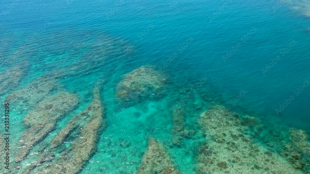 2 snorkelers fining over a tropical reef. Captured by a drone pull back shot 2 snorkelers fining over a tropical reef. Captured by a drone pull back shot
