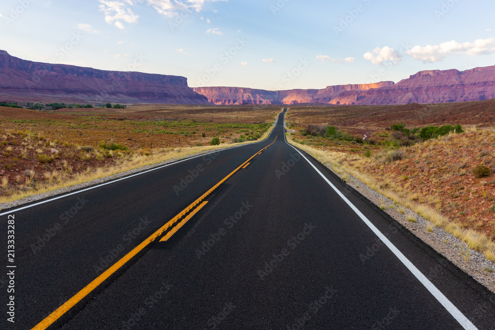 Road through the desert in Moab, Utah