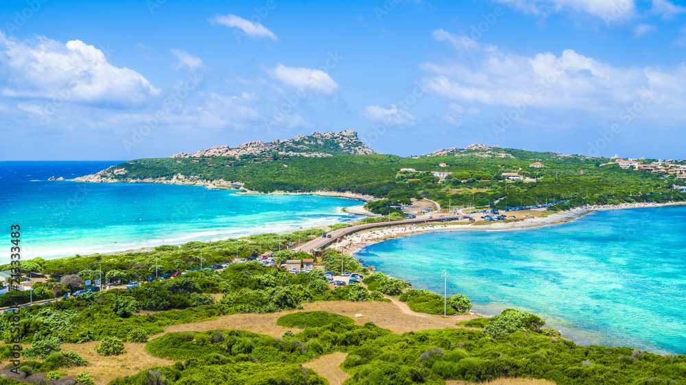 Fototapeta premium Landscape with Rena di Levante and Rena Di Ponente beach, Capo Testa, Sardinia island, Italy.