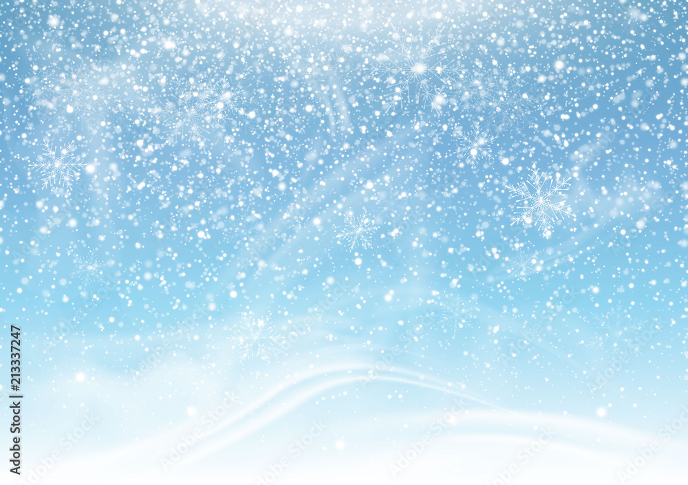 Falling snow on a blue background. Snowstorm and snowflakes. Background for winter holidays. Illustration Falling snow on a blue background. Snowstorm and snowflakes. Background for winter holidays. Illustration