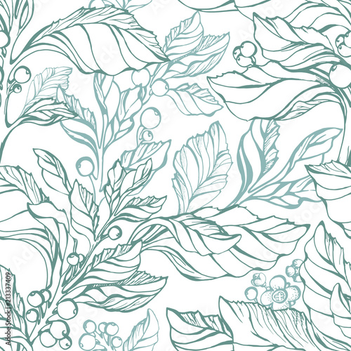 Seamless pattern of mate. Green herbal plant