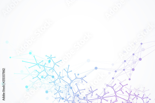 Scientific vector illustration genetic engineering and gene manipulation concept. DNA helix, DNA strand, molecule or atom, neurons. Abstract structure for Science or medical background