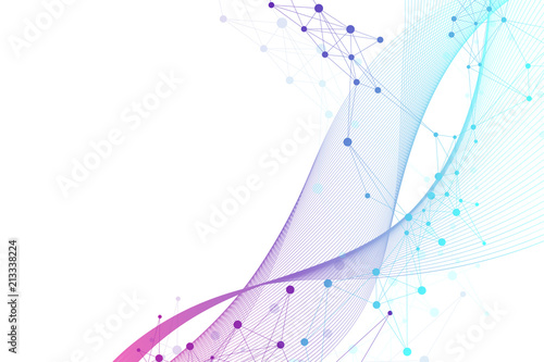 Scientific vector illustration genetic engineering and gene manipulation concept. DNA helix, DNA strand, molecule or atom, neurons. Abstract structure for Science or medical background