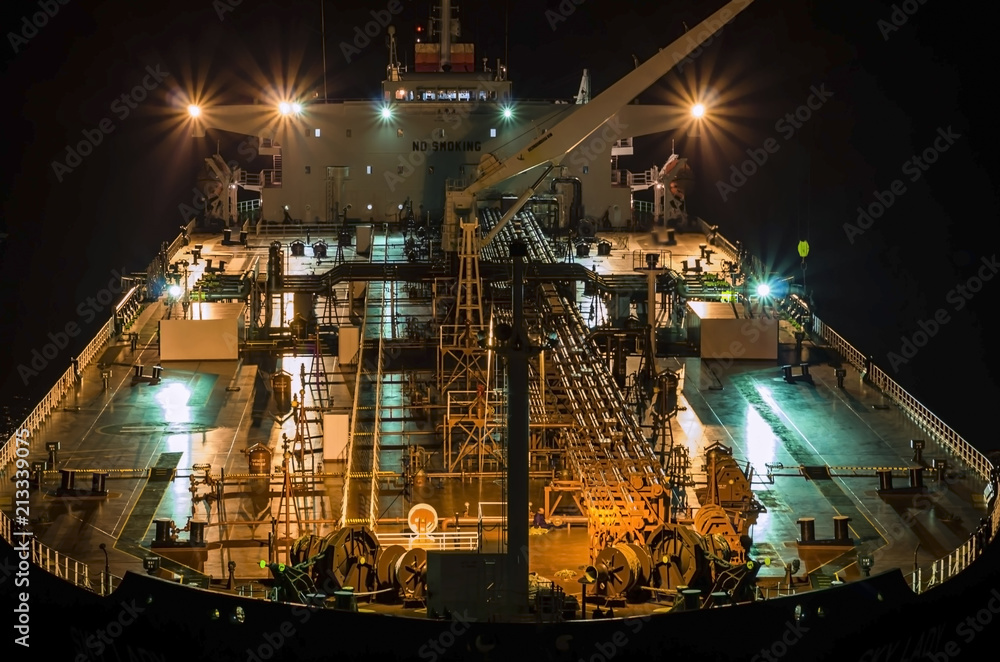 Deck of the tanker at night