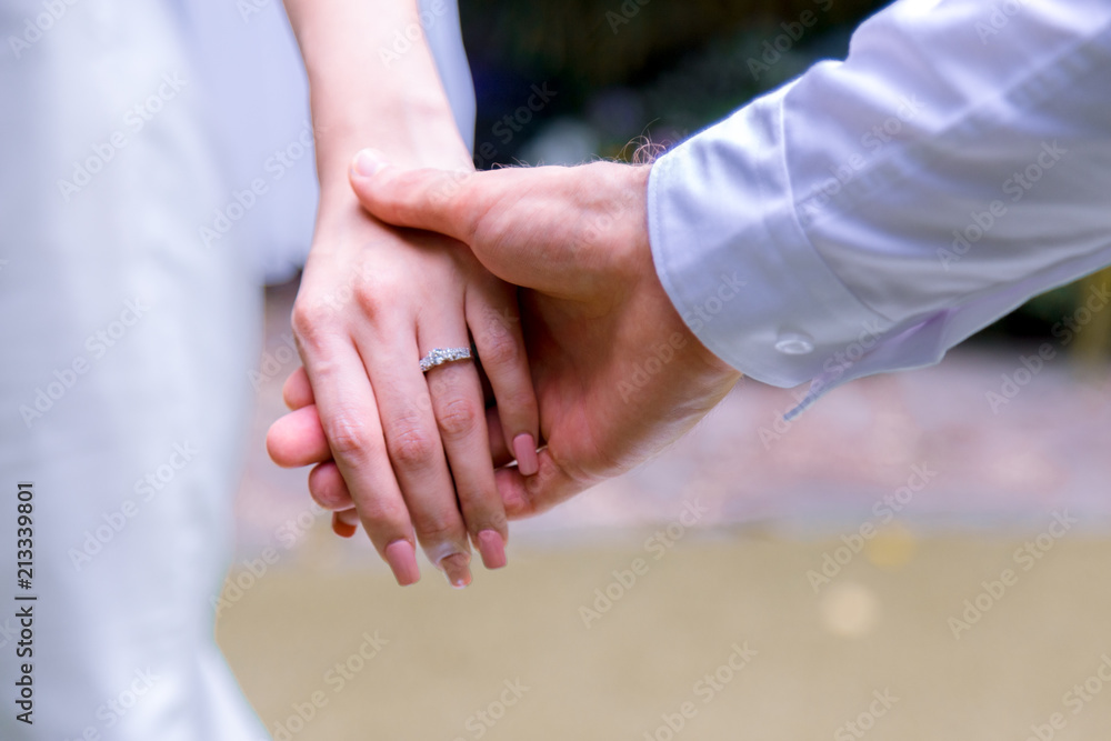 Bride and groom holding hands in wedding celemony. Bride and groom holding hands in wedding celemony.