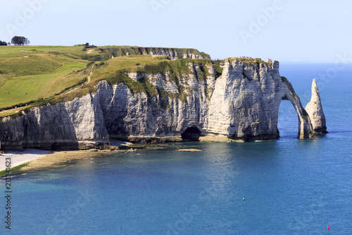 Spectacular white chalk cliff near Etretat Normandy, France
