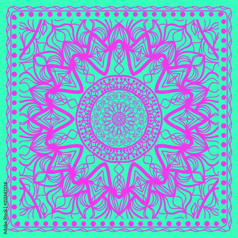vector illustration. pattern with floral mandala, decorative border.