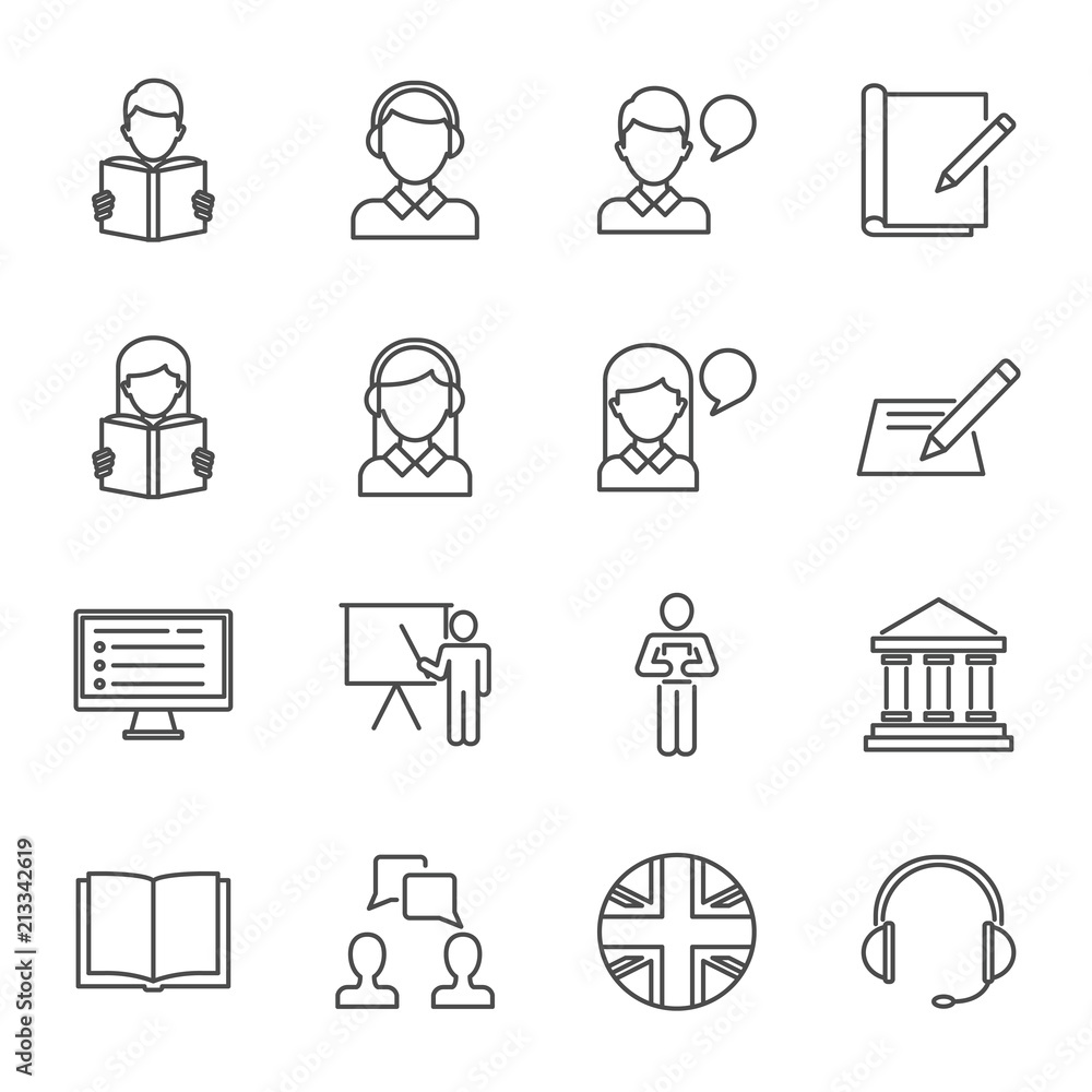 English language Test Language Learning Set Of Vector Icons Outline english-language-test-language-learning-set-of-vector-icons-outline