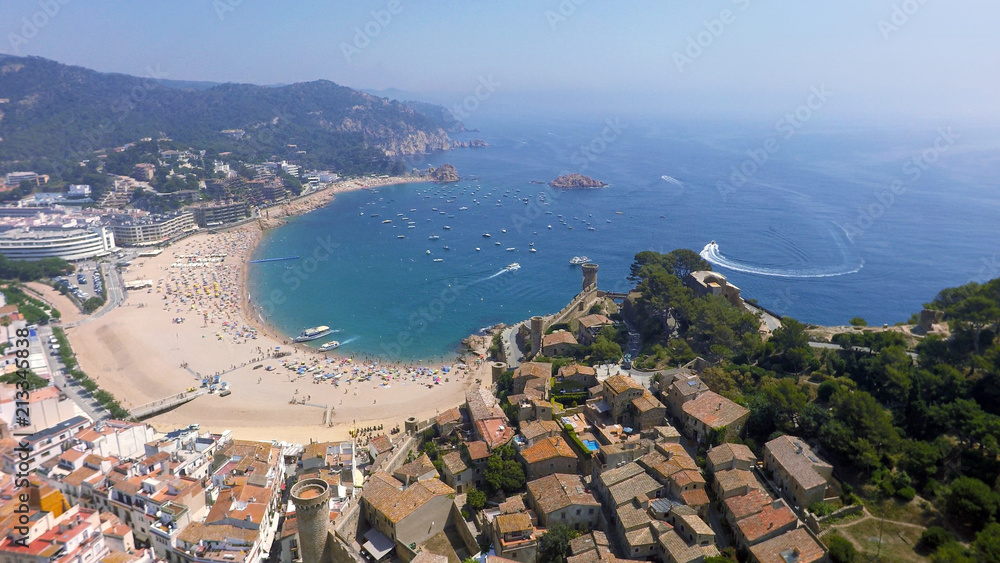 Naklejka premium Aerial view of Mediterranean town Tossa De Mar, Costa Brava, Spain
