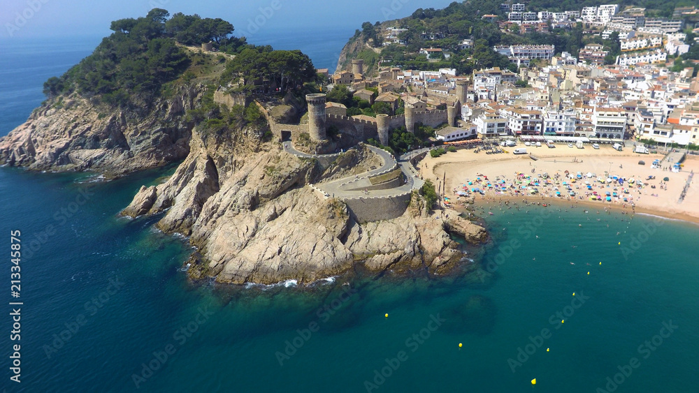 Naklejka premium Aerial view of Mediterranean town Tossa De Mar, Costa Brava, Spain