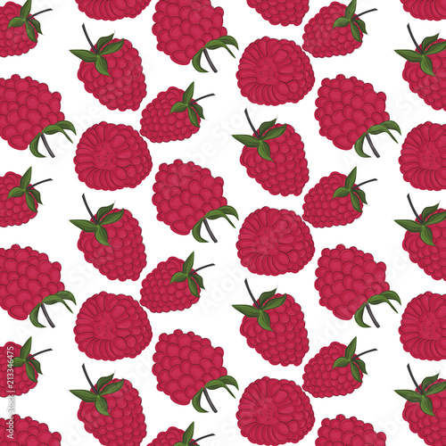 Red berry pattern. Exotic summer raspberry texture. Textile decoration with fruits. Vegetarian food vector. Organic print