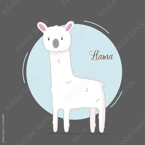 Cute hand drawn llama for baby girl. Simple cute white llama drawing with lettering. Alpaca illustration. Animal cartoon