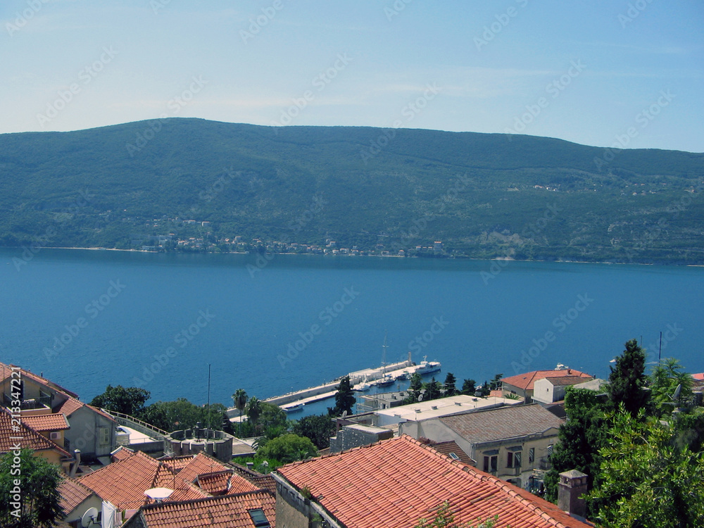 sea, city, panorama, town, croatia, view, architecture, europe, old, travel, landscape, house, panoramic, water, building, sky, coast, cityscape, roof, mediterranean, tourism, village, port, blue, ita