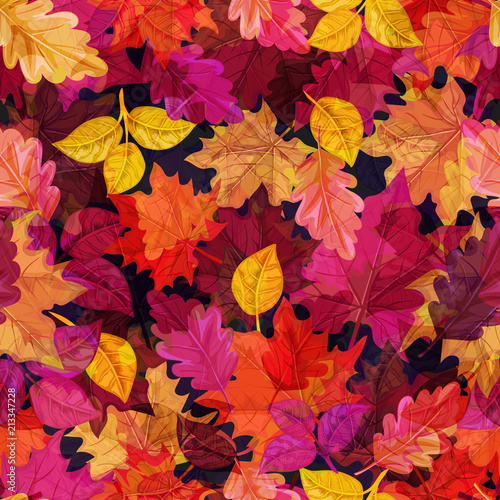 Seamless autumn pattern with leaves. Vector Colorful background for wallpaper  gift paper  greeting cards  wrapping  textile  print. 