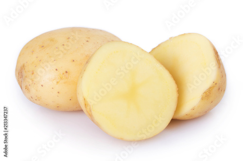Raw potato on white background