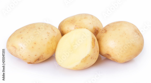 Raw potato on white background
