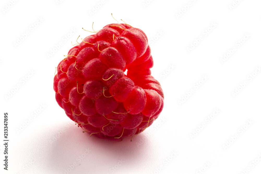 ripe raspberry on white background close up