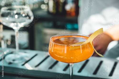 Bartender making alcoholic cocktails! Cocktail bar in summer  photo