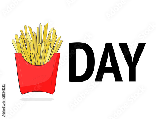 Friday vector modern illustration. Cool french friyes day quote. Good for poster, tshirt print, case cover. Weekend lettering with red package of takeaway fast food. Modern inspiration