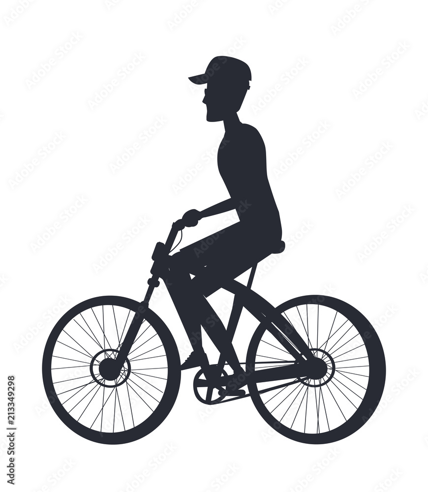 Obraz premium Person Riding Bike Monochrome Silhouette Side Vew