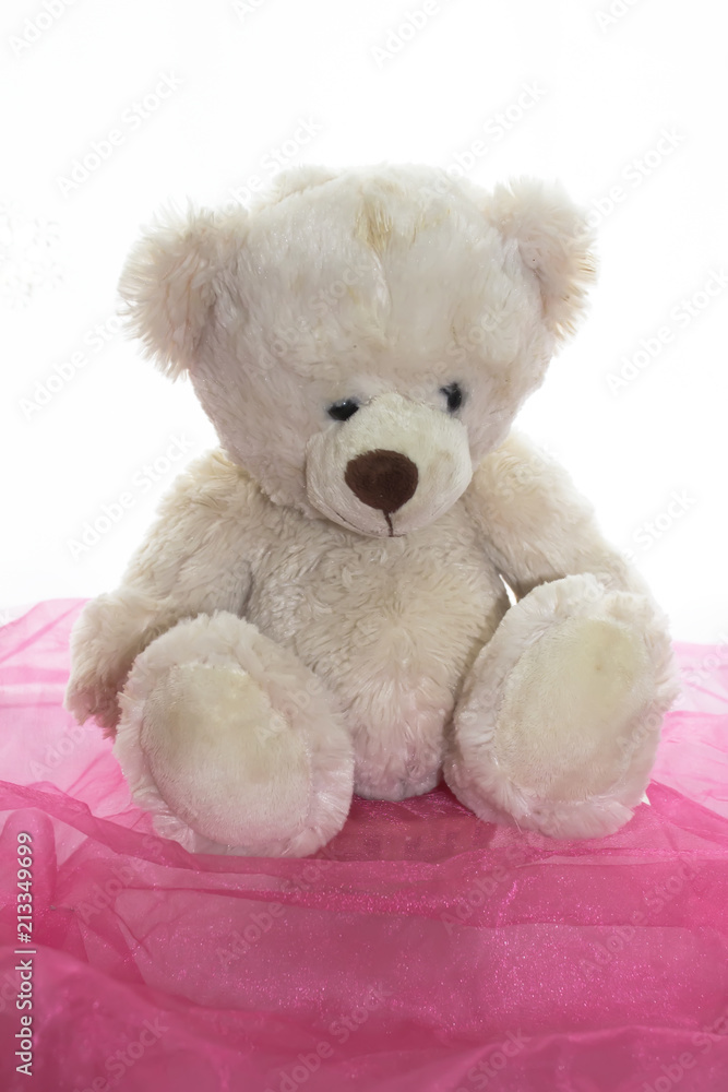 Soft baby toy bear on light background