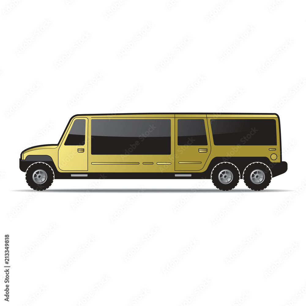 stretched car or van with six wheels on smooth shadow vector drawing