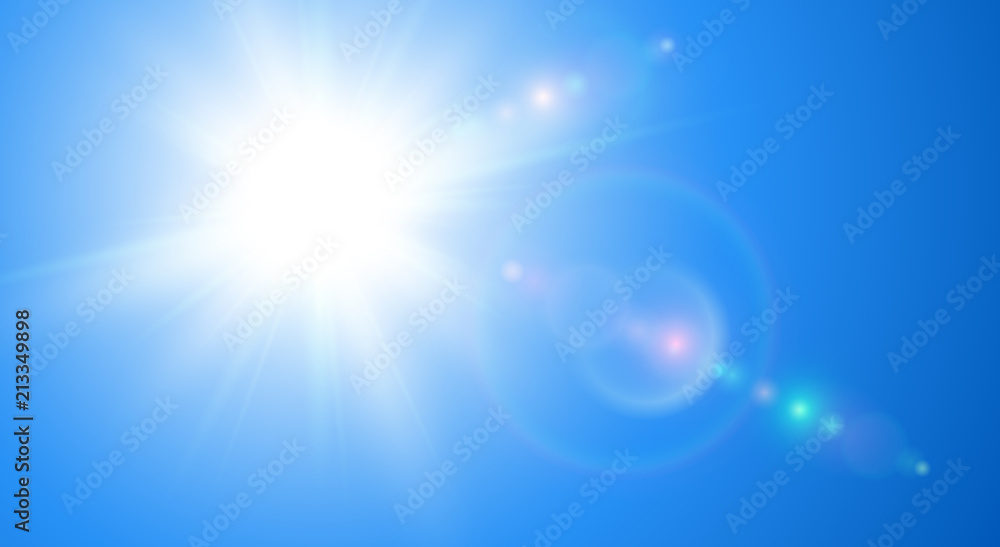 Sunny background, blue sky with sun and lens flare Stock Vector | Adobe ...