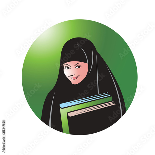 student Muslim girl with hijab in color vector drawing
